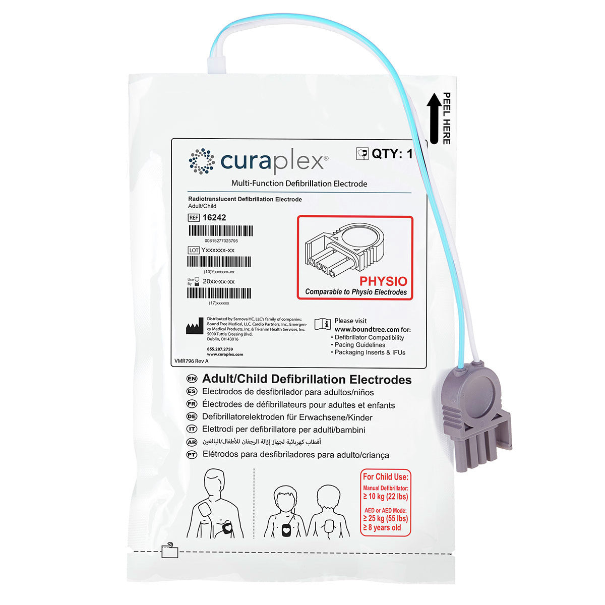 Physio Multi-Function Defibrillation Electrode Leads Out - Adult/Child