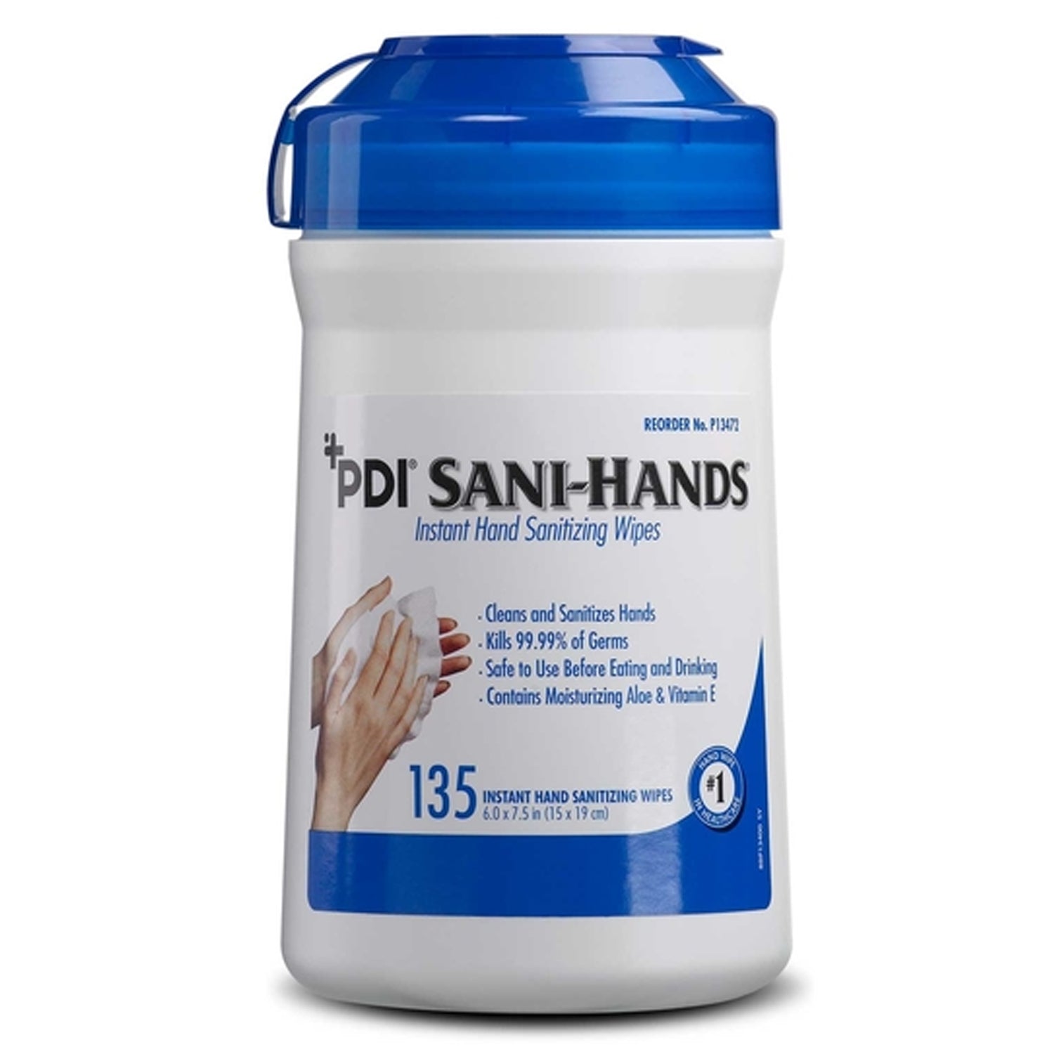 PDI Sani-Hands - Instant Hand Sanitizing Wipes - 135 Wipes Per Tub - Case of 12 Tubs