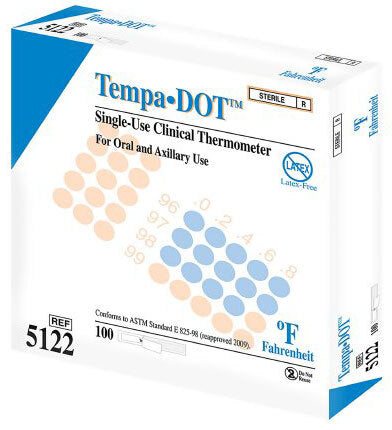 Tempa Dot Disposable Thermometer - Individually Wrapped - Box of 100